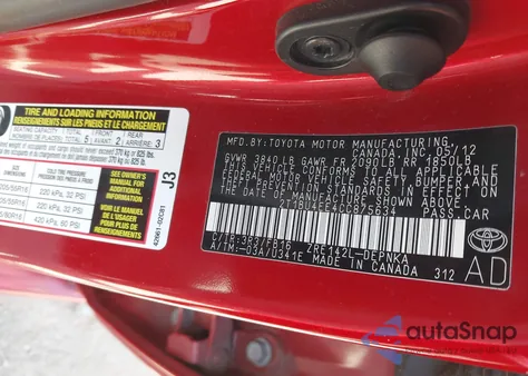 2012 Toyota Corolla Le z USA, uszkodzony, nr VIN 2T1BU4EE4CC875634